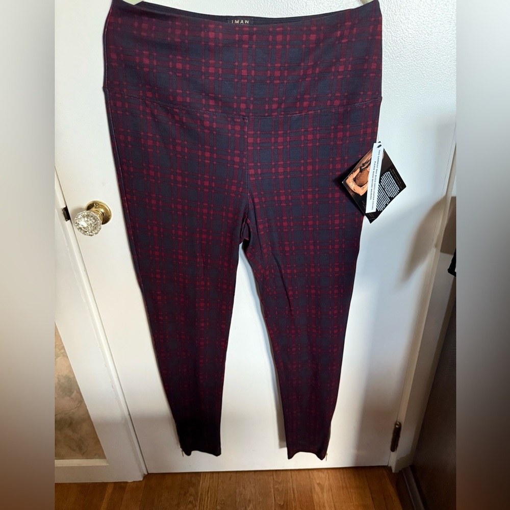 IMAN Red and Black Plaid Leggings